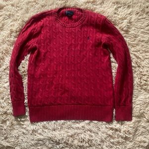 Womens Large 14 16 Red creneck cableknit Polo sweater